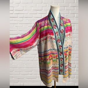 Johnny Was Reversible Embroidered Kimono Gypsy Indie Jacket XS Fits up to M